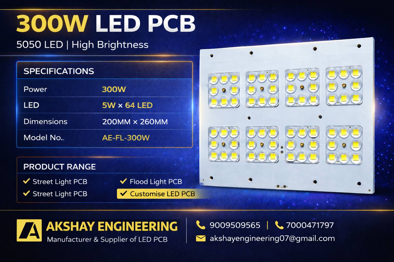 300W LED PCB | 5050 LED PCB | 60° Lens | High Brightness product image