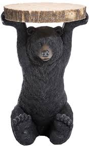 Bear Side Table Bear Decor Black Bear Decor Round Wooden Coffee Table