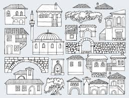 House plans cad blocks fo format dwg. Black And White Line Drawing Cityscape Elements Vector Set Hand Royalty Free Cliparts Vectors And Stock Illustration Image 67213897