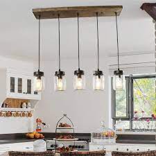 Linear Mason Jar Chandelier 5 Lights Kitchen Lighting Design Farmhouse Kitchen Lighting Kitchen Lighting Fixtures