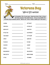 Crosswords, word searches, word scrambles, matching quizzes Veterans Day Word Scramble