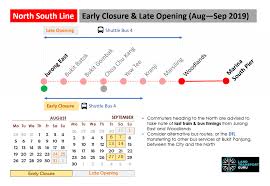 The north south mrt line of the mass rapid transit in singapore. Early Closure Late Opening Of North South Line August September 2019 Land Transport Guru