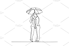 Black And White Umbrella Drawing Couple Walking Under Umbrella In 2020 Umbrella Drawing Line Drawing Continuous Line Drawing