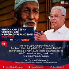 Pembayaran bantuan sara hidup 2020 fasa 1 akan dibuat januari nanti. Ismail Sabri On Twitter Bagi Meringankan Beban Veteran Atm Menghadapi Pandemik Covid19 Kementerian Pertahanan Mempercepatkan Pembayaran Bantuan Sara Hidup Mindef Sebanyak Rm300 Seorang Mulai 1 April 2020 Secara Bulanan Kepada 4 800 Penerima