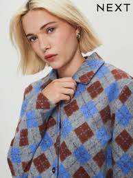 Women's Blue Button Up Collared Knitwear