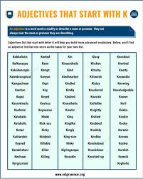 Preschool/kindergarten words that start with k. 90 Popular Adjectives That Start With K With Useful Examples Esl Grammar