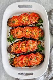 Fried Eggplant With Rice And Tomatoes Ifoodblogger Com Eggplant Friedeggplant Healthyrecipes Vegan Vegeta Vegan Eggplant Recipes Recipes Eggplant Dishes