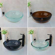 Vessel sinks,glass sinks,modern bathroom sinks, handmade, beautiful design, strong packing. Bathroom Round Vessel Sink Drain Mixer Faucet Glass Bowl Basin Vanity Combo Ebay