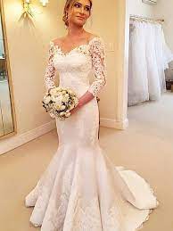 Trumpet Mermaid 3 4 Sleeves Satin Off The Shoulder Lace Court Train Wedding Dresses Mermaid Wedding Dress With Sleeves Wedding Dress Sleeves Ball Gowns Wedding