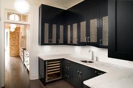 Whether kitchen cabinet doors, office furniture doors or closet storage or furniture accents, aluminum frame doors are made to our customers' specifications and include all functional and decorative hardware borings. Black And White Butler Pantry With Metal Lattice Cabinet Doors Contemporary Kitchen