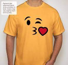 This Kissing Face Emoji Design Is The Perfect Custom Idea For Diy Emoji Kids Birthday Party Yellow T Shirts Tshirt Designs Funny Outfits Shirt Designs