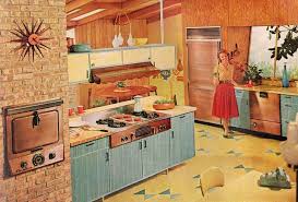 Circa Late 1950s Minus That Range Hood Maybe Updated To A More Modern Style That Copper Front Retro Kitchen Mid Century Modern Kitchen Mid Century Kitchen