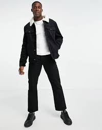 Topman Cord Jacket With Borg Collar In Black Asos