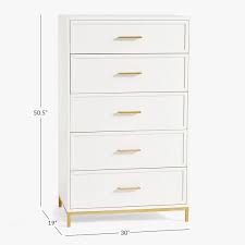 Available in a range of colors and styles, these chests of drawers are tall and thin, making them perfect for slotting into small or awkward spaces in any room of the house. Blaire 5 Drawer Tall Dresser Pottery Barn Teen