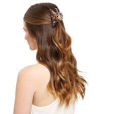 Brown Floral Print Bulldog Hair Clip Gold Hair Clips Floral Accessories Hair Clip Hairstyles