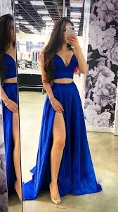 Royal Blue Two Piece Prom Dress V Neck Long Evening Party Dress In 2020 Prom Dresses For Teens Prom Dresses Blue Prom Dresses
