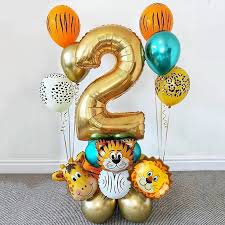 18pcs Animal De La Selva Globos Conjunto De Cromo Metalico Globo De Latex 32pulgadas De Oro