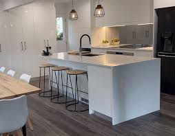 Close up kitchen splashback bench. Jasper Kitchens Island Bench Top With Pendant Lighting Featuring Smartstones Amara This Soft Beautif Kitchen Design Kitchen Island Bench Kitchen Renovation