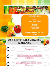 Zat aditif adalah bahan kimia yang dicampurkan ke dalam makanan dengan tujuan untuk meningkatkan kualitas makanan, menambah. Bahan Kimia Dalam Makanan Ok