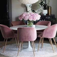 Talk About Gorgeous Round Dining Table Set Up With Pink Velvet Chairs Round Dining Table Sets Diy Dining Room Table Pink Dining Chairs