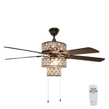 River Of Goods 52 In Silver Ceiling Fan With Punched Metal Triple Tiered Clear Crystals Ceiling Fan With Remote Ceiling Fan Silver Ceiling Fan