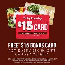 Maybe you have enough money to treat yourself to a meal, or you could convert it to cash using donotpay. Uzivatel Ruby Tuesday Na Twitteru Looking For The Perfect Gift For Your Better Half Give Them The Gift Of Great Taste With A Ruby Tuesday Gift Card For A Limited Time When