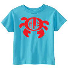 Improve your outfit with our selection of beautiful clothing. Monogram Crab Toddler Boys T Shirt In Aqua Boys Beach Shirt Toddler Tshirts Beach Shirts