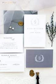 Francesca Silver Wedding Invitation Sets Monogram Wreath Invitation Elegant Wedding Pewter Invitations Grey Golden Wax Stamp Wreath Invitation Wedding Invitation Sets Silver Wedding Invitations
