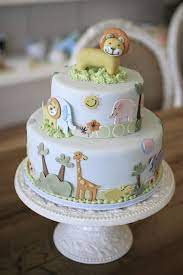 Ideia De Bolo De Aniversario Fofo Com Animais Baby Shower Cakes Shower Cakes Safari Cakes