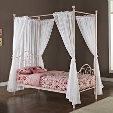 Elegant twin canopy bed frame. Luxury White Metal Canopy Bed With Drapes Idea Feat Floral Pattern Bedding Plus Neutral Bedroom Wall Canopy Bed Frame Twin Canopy Bed Bed Curtains