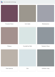 Prussian Plum Tribeca Park Avenue Iron Gate Crystalline Falls Era Masterpiece Radiant Silver Gotham Behr Colors Paint Color Palettes Behr Paint Colors