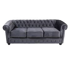 Grand canapé blanc en cuir capitonné vintage chesterfield. Canape De Luxe Chesterfield Gris En Velours Matelasse 3 Places