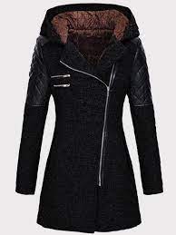 Durable recyclé vests outdoor woven straight. Manteau Bi Matiere Chine Laine Fermeture Eclair Avec Cuir A Capuche Mode Femme Veste Noir Manteaux Hauts