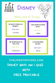 If you can answer 50 percent of these science trivia questions correctly, you may be a genius. Disney Who Am I Quiz Free Printable The Life Of Spicers