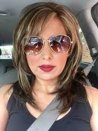 Medium Haircut With Layers And Highlights Medium Hair Styles Hair Styles Blonde Hair With Bangs