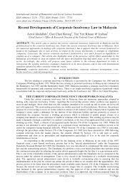 Short title and extent 2. Pdf Recent Developments Of Corporate Insolvency Law In Malaysia