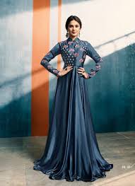 Blue Designer Indian Evening Gown Miraamall Usa Uk Canada Indian Long Dress Indian Gowns Indian Gowns Dresses