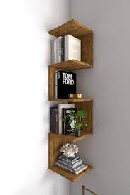Wooden Corner Bookshelf Wall Mounted Zig Zag 4 Tier Shelf Corner Shelf Bookcase Display Shelf Wall Shelf Bookshelf Book Rack In 2021 Wooden Corner Shelf Wall Bookshelves Wall Shelves Design