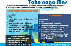 Read more info loker supir d kebumen : Lowongan Kerja Toko Naga Mas Purwokerto Juli 2020