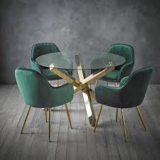 Capri X Lara Dining Set Ckhomeliving Green Dining Chairs Velvet Dining Chairs Glass Top Dining Table