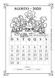 Calendario Para Educação Infantil Para Imprimir Calendarios 2020 Para Imprimir Espaco Educar Calendarios Infantis Dia Dos Estudantes Atividades De Pintura