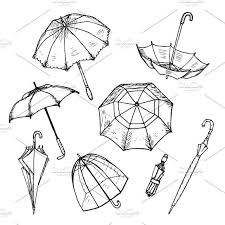 Black And White Umbrella Drawing Hand Drawn Umbrellas Set Umbrella Drawing Umbrella Art How To Draw Hands