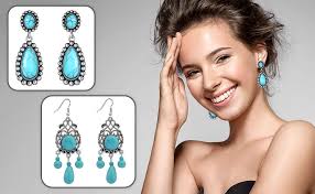 GLLBTPT Turquoise Dangle Earrings 925 Sterling Silver for Women Drop  Earrings Boho Western Costume Jewelry for Women (water droplet)