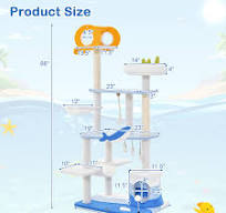3-Layer Cat Tree With Ocean Theme - Multi-Level Cat Climbing Frame With Toys