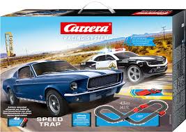 Comparison shop for slot car race sets home in home. Carrera Battery Operated 1 43 Scale Speed Trap Slot Car Race Track Set W Jump Ramp Featuring Ford Mustang Versus Chevrolet Camaro Sheriff Walmart Com Walmart Com