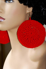 Large Crochet Earrings- Caliente Red