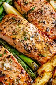 This oven baked salmon recipe works well with sauteed garlic zucchini. Garlic Butter Baked Salmon Cafe Delites