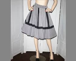 Vintage Black And White Check With Lace Trim Square Dance Skirt Malco Modes Medium To Large