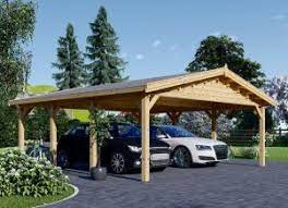 Double Wooden Carport With Shed 7 7m X 6m 25x20 Ft 44 Mm In 2020 Carport Wooden Garage Wooden Carports