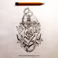 Rose with stem tattoo stencil. 20 Anchor With Rose Tattoo Designs